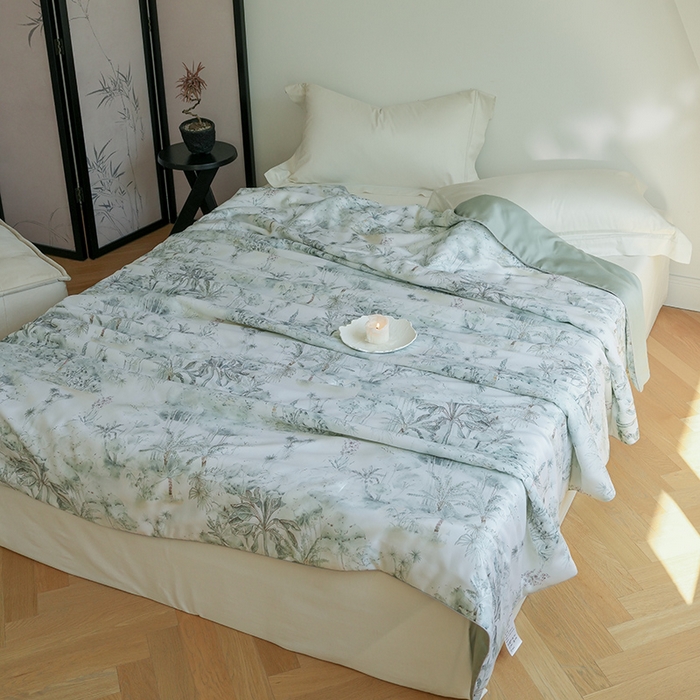 91家纺网 家纺一手货源 找家纺 禾时 2025新款60支奥地利进口兰精天丝数码印花夏被空调被夏凉被薄被子 丛林幻想-绿