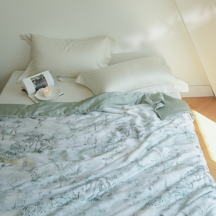 91家纺网 家纺一手货源 找家纺 禾时 2025新款60支奥地利进口兰精天丝数码印花夏被空调被夏凉被薄被子 丛林幻想-绿