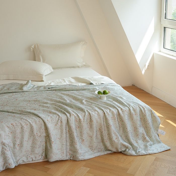 91家纺网 家纺一手货源 找家纺 禾时 2025新款60支奥地利进口兰精天丝数码印花夏被空调被夏凉被薄被子 慕莎-绿