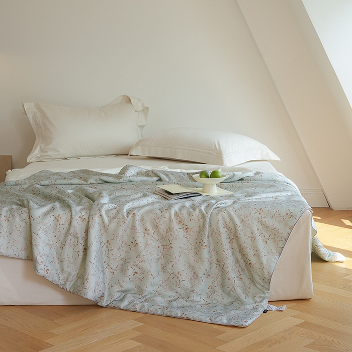 91家纺网 家纺一手货源 找家纺 禾时 2025新款60支奥地利进口兰精天丝数码印花夏被空调被夏凉被薄被子 慕莎-绿