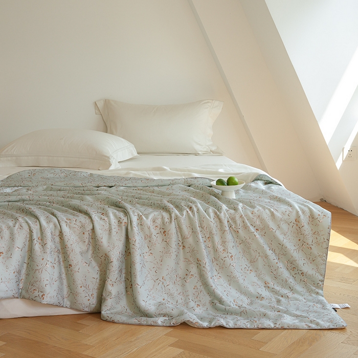 91家纺网 家纺一手货源 找家纺 禾时 2025新款60支奥地利进口兰精天丝数码印花夏被空调被夏凉被薄被子 慕莎-绿