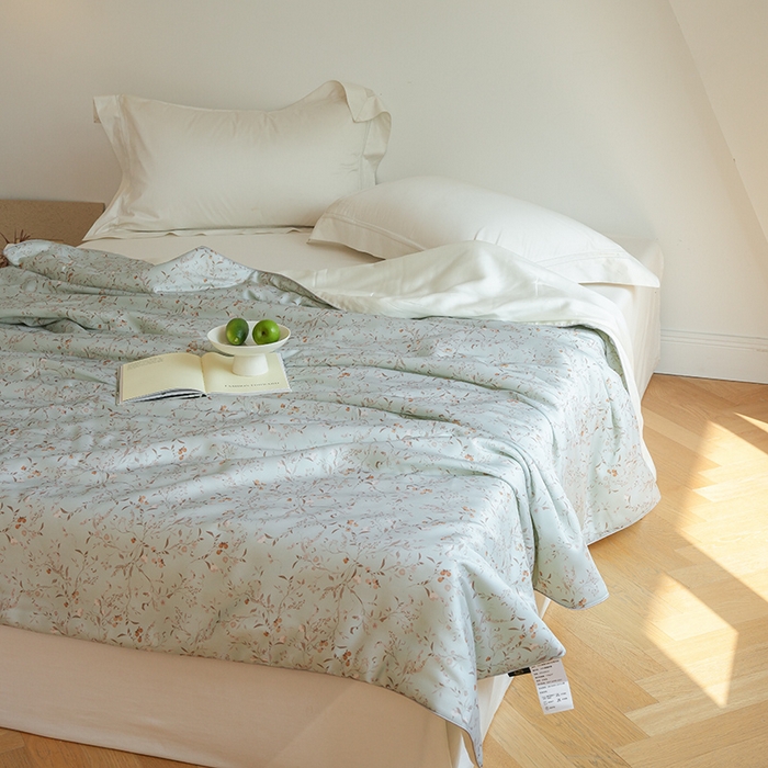 91家纺网 家纺一手货源 找家纺 禾时 2025新款60支奥地利进口兰精天丝数码印花夏被空调被夏凉被薄被子 慕莎-绿