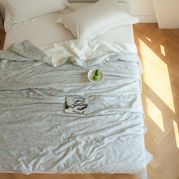 91家纺网 家纺一手货源 找家纺 禾时 2025新款60支奥地利进口兰精天丝数码印花夏被空调被夏凉被薄被子 慕莎-绿