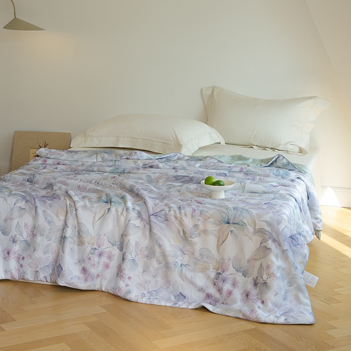 91家纺网 家纺一手货源 找家纺 禾时 2025新款60支奥地利进口兰精天丝数码印花夏被空调被夏凉被薄被子 清妍-紫