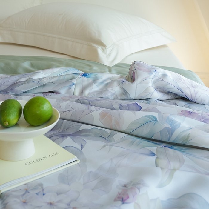 91家纺网 家纺一手货源 找家纺 禾时 2025新款60支奥地利进口兰精天丝数码印花夏被空调被夏凉被薄被子 清妍-紫