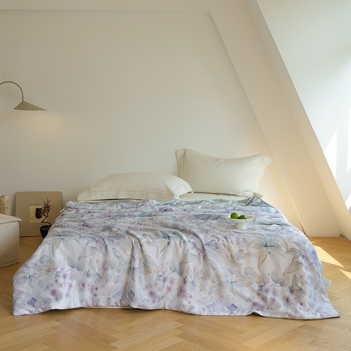 91家纺网 家纺一手货源 找家纺 禾时 2025新款60支奥地利进口兰精天丝数码印花夏被空调被夏凉被薄被子 清妍-紫