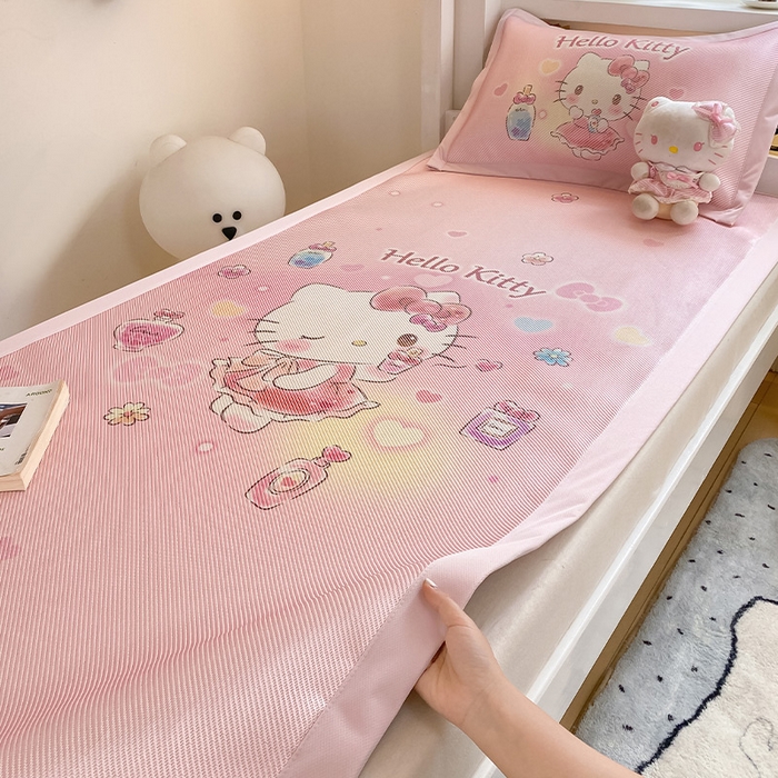 91家纺网 家纺一手货源 找家纺 蓝邻家纺 2025新款学生专用印花冰藤席 梦幻kitty猫