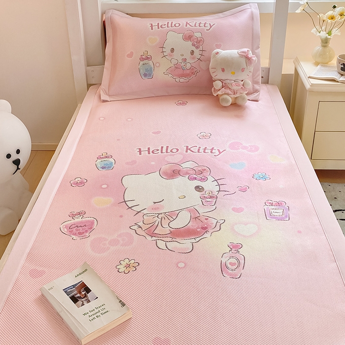 91家纺网 家纺一手货源 找家纺 蓝邻家纺 2025新款学生专用印花冰藤席 梦幻kitty猫