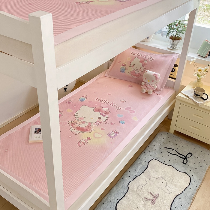 91家纺网 家纺一手货源 找家纺 蓝邻家纺 2025新款学生专用印花冰藤席 梦幻kitty猫