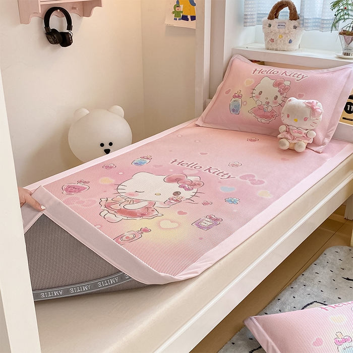 91家纺网 家纺一手货源 找家纺 蓝邻家纺 2025新款学生专用印花冰藤席 梦幻kitty猫