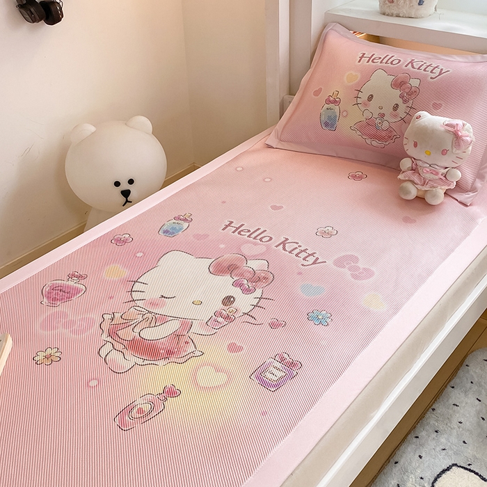 91家纺网 家纺一手货源 找家纺 蓝邻家纺 2025新款学生专用印花冰藤席 梦幻kitty猫