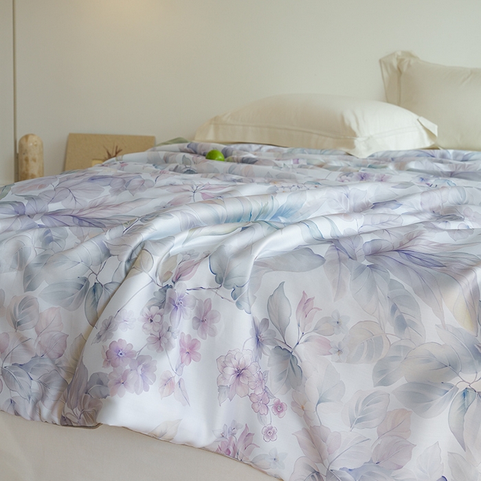 91家纺网 家纺一手货源 找家纺 禾时 2025新款60支奥地利进口兰精天丝数码印花夏被空调被夏凉被薄被子 清妍-紫