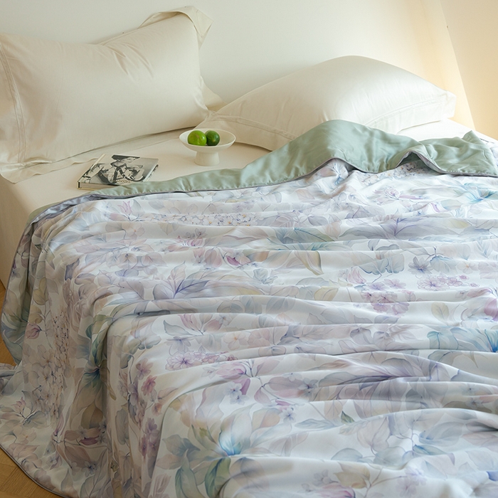 91家纺网 家纺一手货源 找家纺 禾时 2025新款60支奥地利进口兰精天丝数码印花夏被空调被夏凉被薄被子 清妍-紫