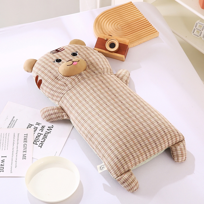 91家纺网 家纺一手货源 找家纺 蔻眠 小虎牙-全棉卡通荞麦枕儿童学生成人护颈枕芯 小虎牙-驼色 30x65cm