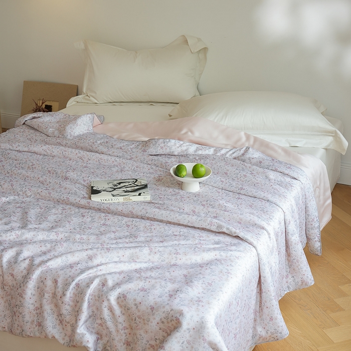 91家纺网 家纺一手货源 找家纺 禾时 2025新款60支奥地利进口兰精天丝数码印花夏被空调被夏凉被薄被子 薇薇安-绵白