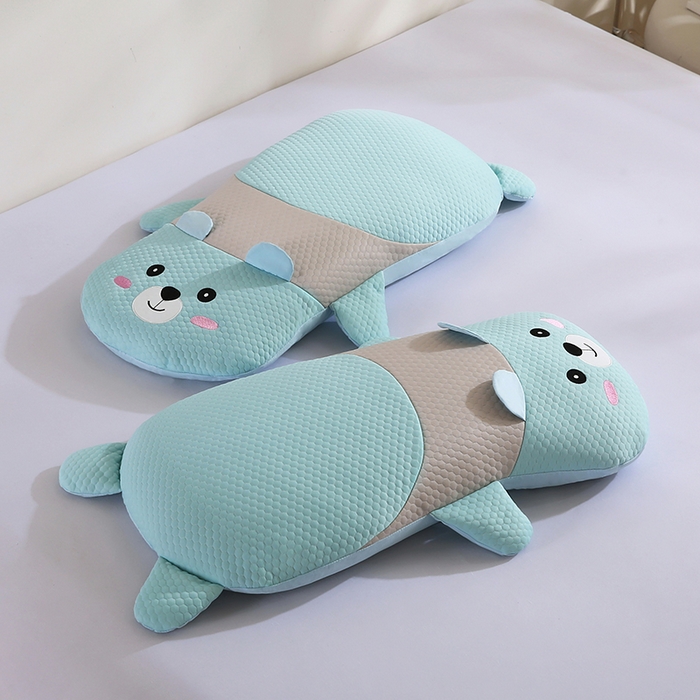 蔻眠 趴趴狗-凉豆豆凉感丝荞麦护颈枕头儿童学生成人卡通枕芯 趴趴狗-蓝色 35x60cm