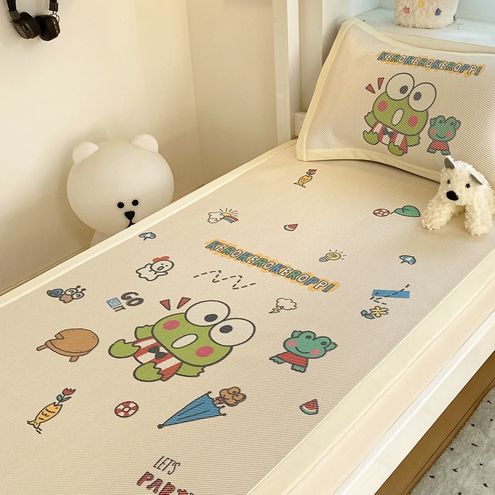 91家纺网 家纺一手货源 找家纺 蓝邻家纺 2025新款学生专用印花冰藤席 派对三眼蛙