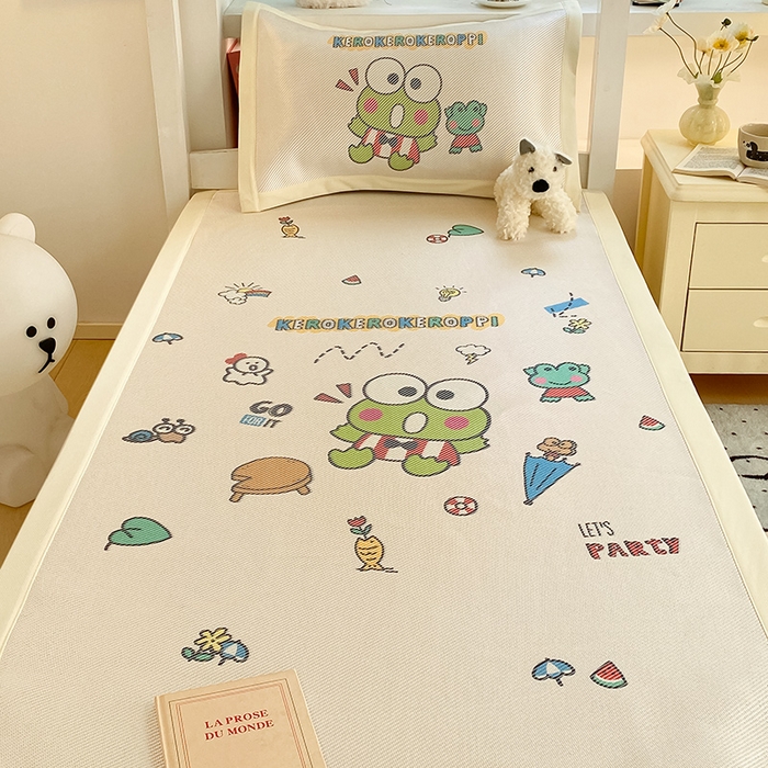 91家纺网 家纺一手货源 找家纺 蓝邻家纺 2025新款学生专用印花冰藤席 派对三眼蛙