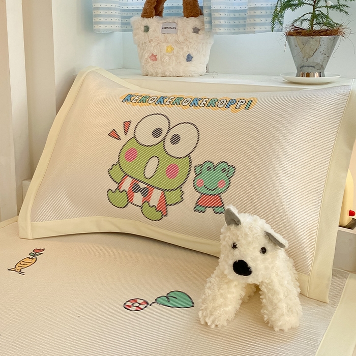 91家纺网 家纺一手货源 找家纺 蓝邻家纺 2025新款学生专用印花冰藤席 派对三眼蛙