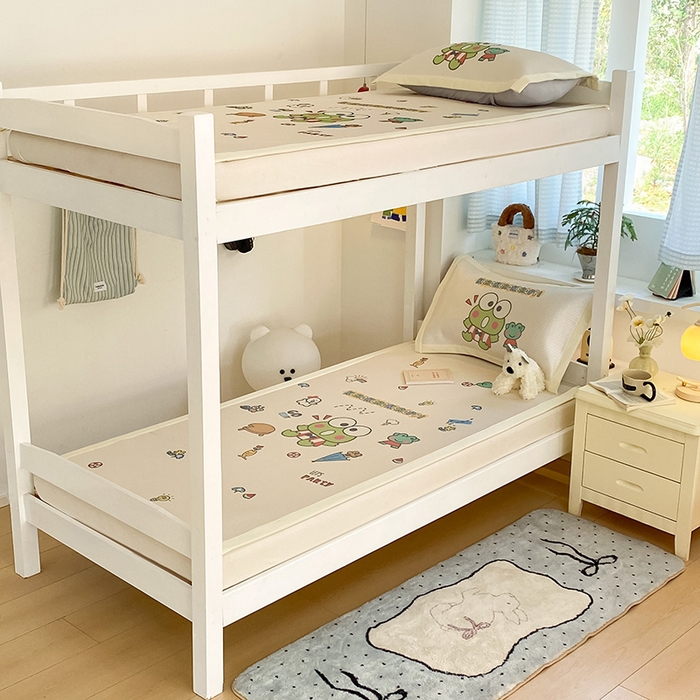 蓝邻家纺 2025新款学生专用印花冰藤席 派对三眼蛙