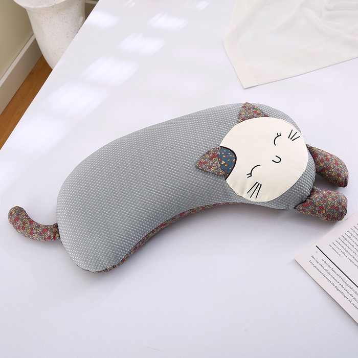 91家纺网 家纺一手货源 找家纺 蔻眠 2025可爱猫-凉感丝荞麦护颈枕头儿童卡通枕芯 灰色 30x65cm