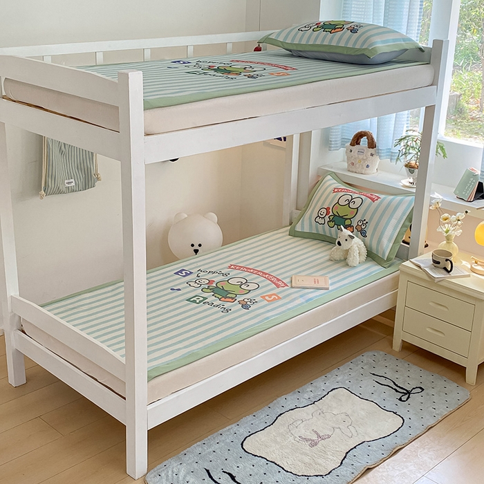 蓝邻家纺 2025新款学生专用印花冰藤席 三眼蛙