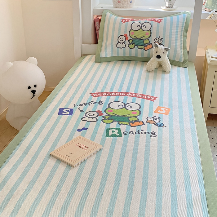 91家纺网 家纺一手货源 找家纺 蓝邻家纺 2025新款学生专用印花冰藤席 三眼蛙