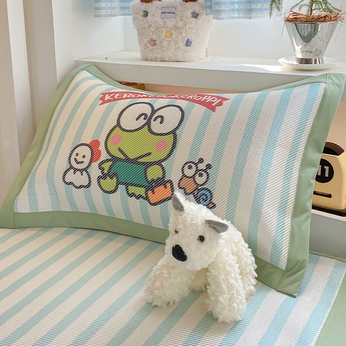 91家纺网 家纺一手货源 找家纺 蓝邻家纺 2025新款学生专用印花冰藤席 三眼蛙