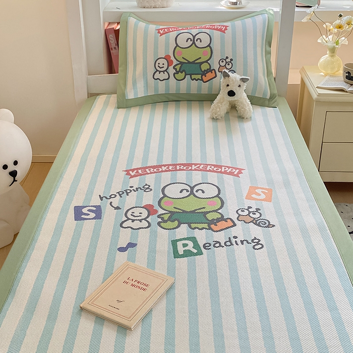 91家纺网 家纺一手货源 找家纺 蓝邻家纺 2025新款学生专用印花冰藤席 三眼蛙