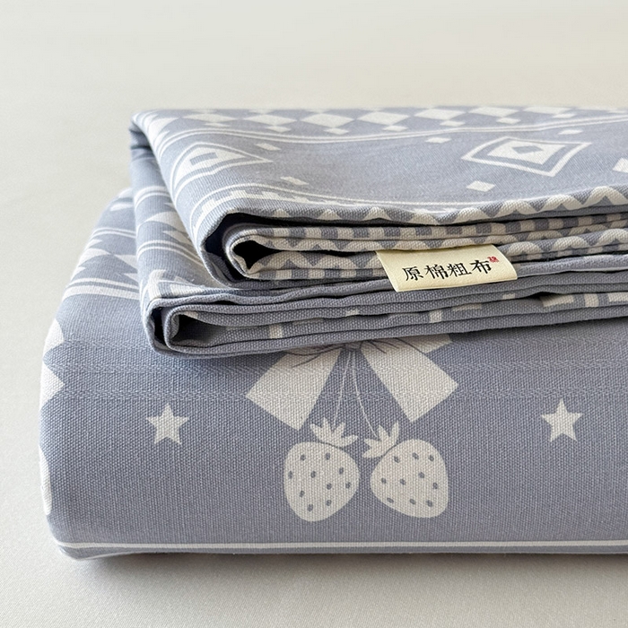 91家纺网 家纺一手货源 找家纺 （总）红日子纺织品 2025新款直播热卖原棉提花锻条老粗布印花床单三件套