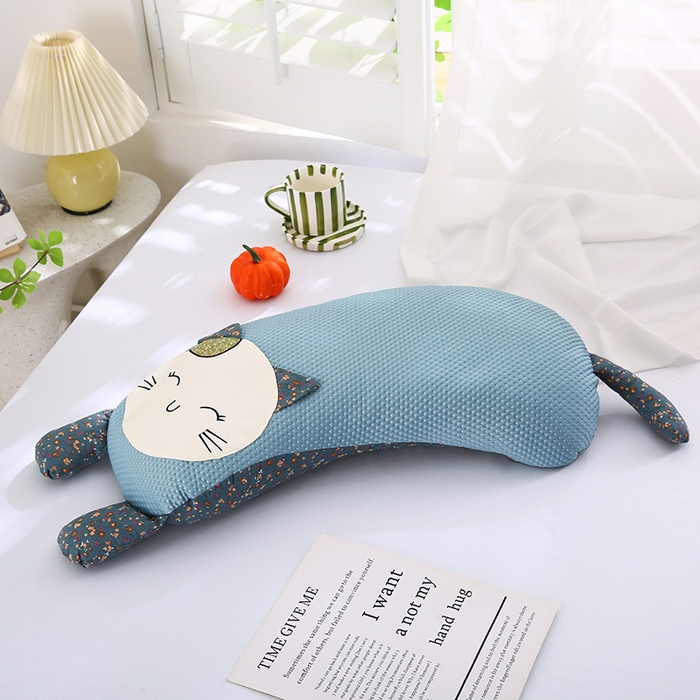蔻眠 2025可爱猫-凉感丝荞麦护颈枕头儿童卡通枕芯 蓝色 30x65cm
