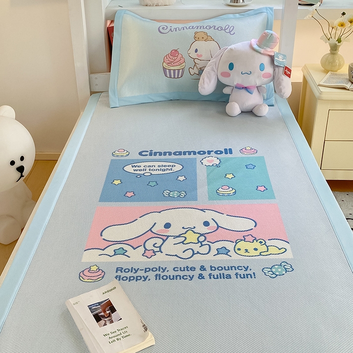 91家纺网 家纺一手货源 找家纺 蓝邻家纺 2025新款学生专用印花冰藤席 淘气大耳狗