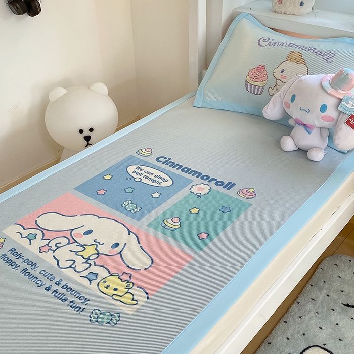 91家纺网 家纺一手货源 找家纺 蓝邻家纺 2025新款学生专用印花冰藤席 淘气大耳狗