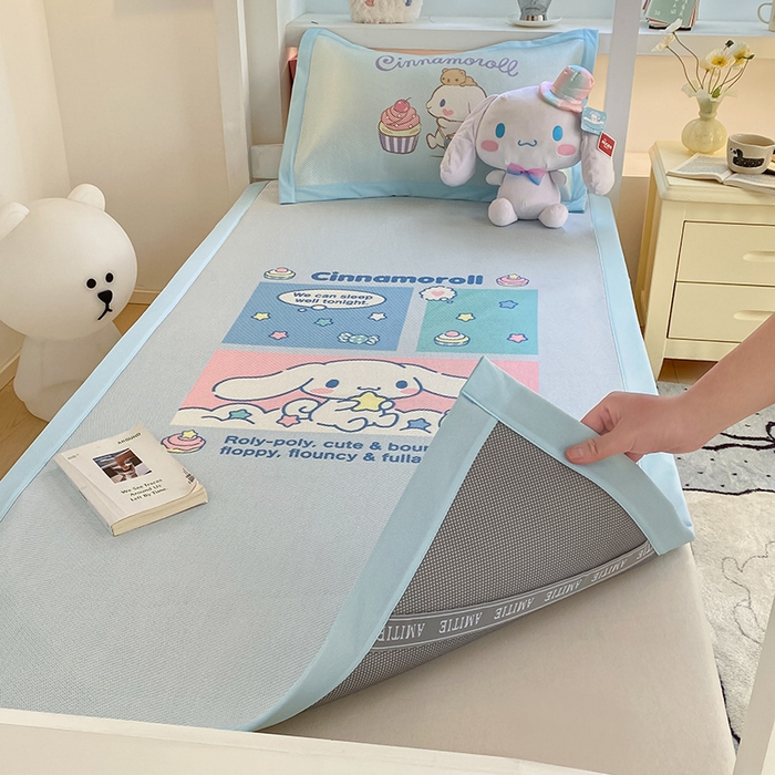 91家纺网 家纺一手货源 找家纺 蓝邻家纺 2025新款学生专用印花冰藤席 淘气大耳狗