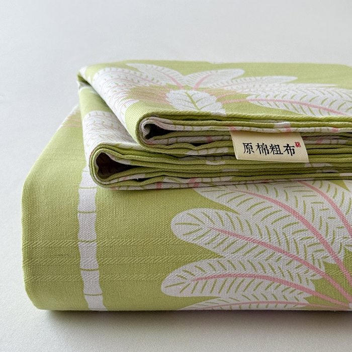 91家纺网 家纺一手货源 找家纺 （总）红日子纺织品 2025新款直播热卖原棉提花锻条老粗布印花床单三件套