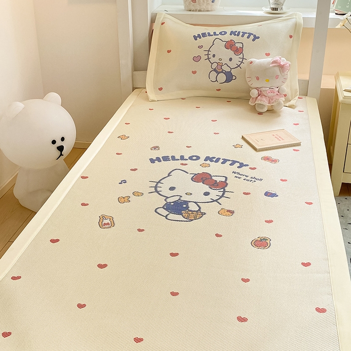 91家纺网 家纺一手货源 找家纺 蓝邻家纺 2025新款学生专用印花冰藤席 hellokitty