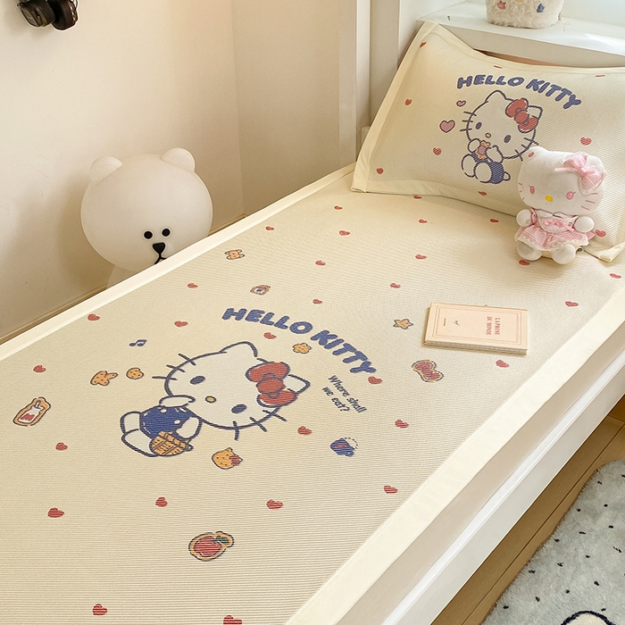 91家纺网 家纺一手货源 找家纺 蓝邻家纺 2025新款学生专用印花冰藤席 hellokitty