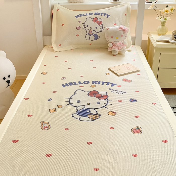 91家纺网 家纺一手货源 找家纺 蓝邻家纺 2025新款学生专用印花冰藤席 hellokitty