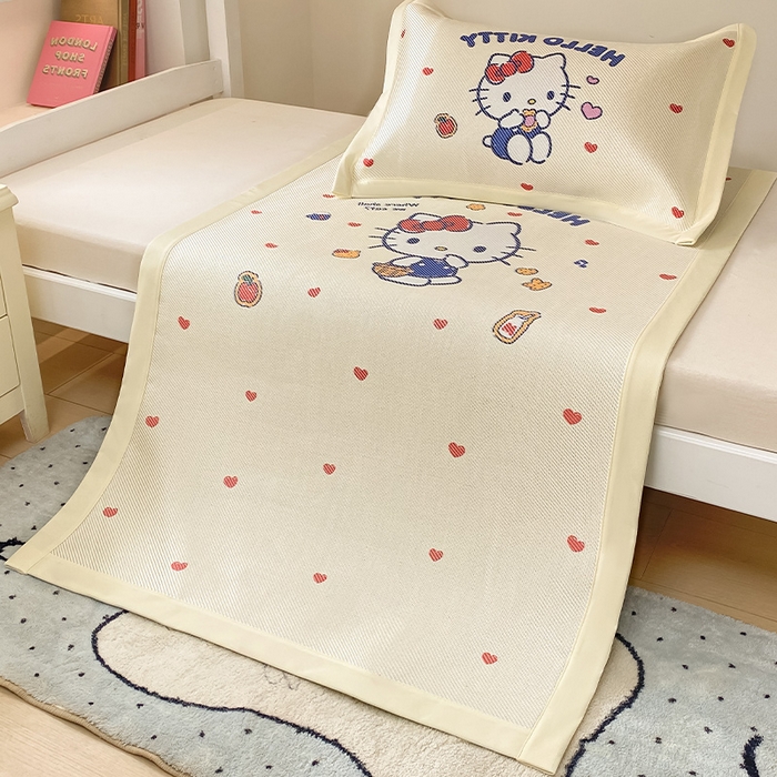 91家纺网 家纺一手货源 找家纺 蓝邻家纺 2025新款学生专用印花冰藤席 hellokitty