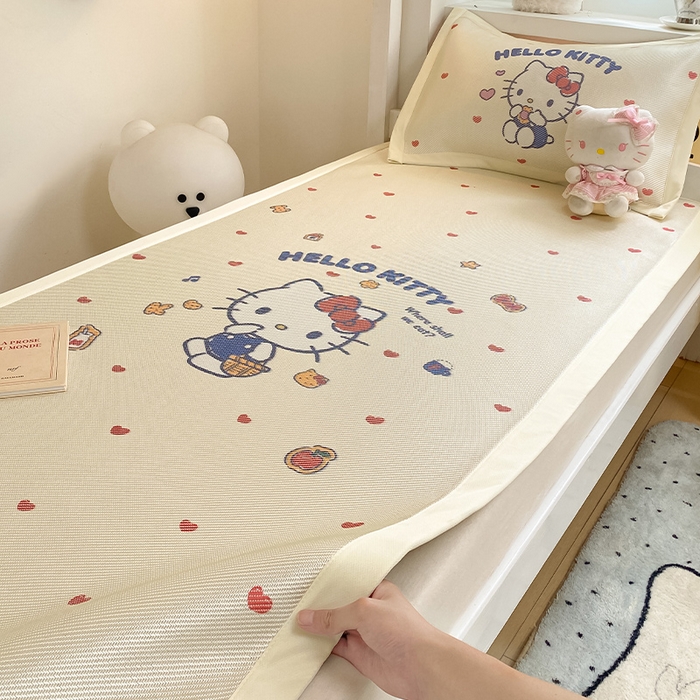 91家纺网 家纺一手货源 找家纺 蓝邻家纺 2025新款学生专用印花冰藤席 hellokitty