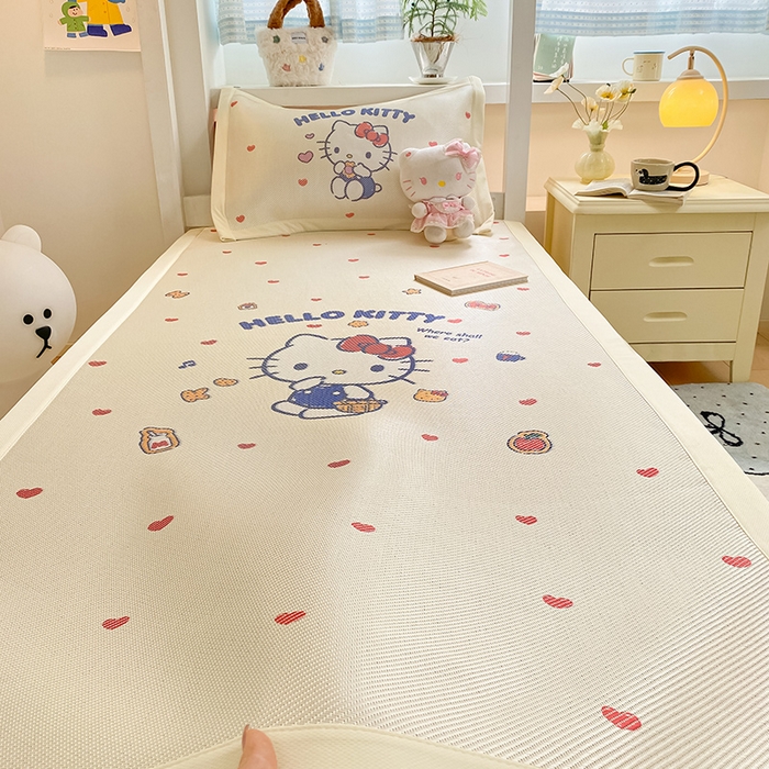 91家纺网 家纺一手货源 找家纺 蓝邻家纺 2025新款学生专用印花冰藤席 hellokitty