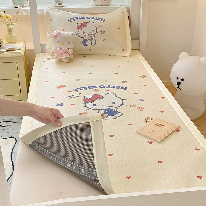 91家纺网 家纺一手货源 找家纺 蓝邻家纺 2025新款学生专用印花冰藤席 hellokitty