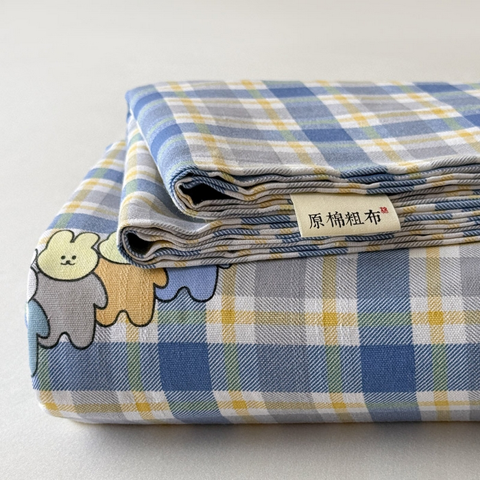 91家纺网 家纺一手货源 找家纺 （总）红日子纺织品 2025新款直播热卖原棉提花锻条老粗布印花床单三件套