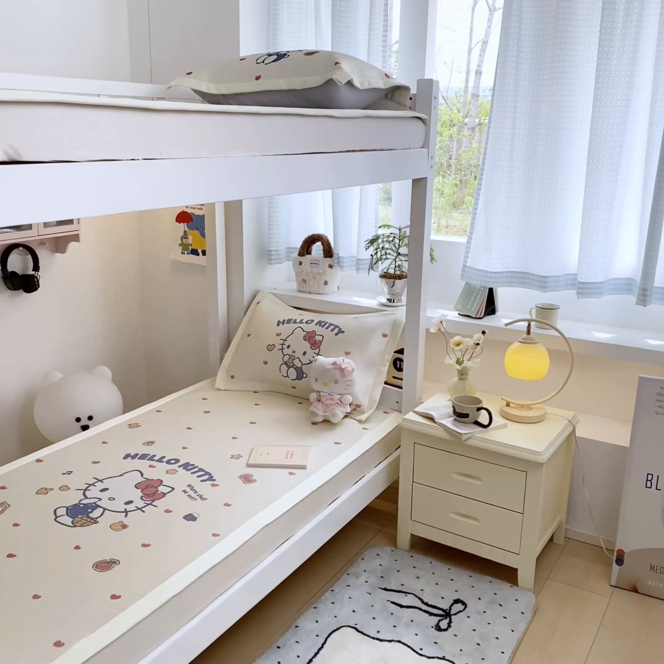 91家纺网 家纺一手货源 找家纺 蓝邻家纺 2025新款学生专用印花冰藤席 hellokitty