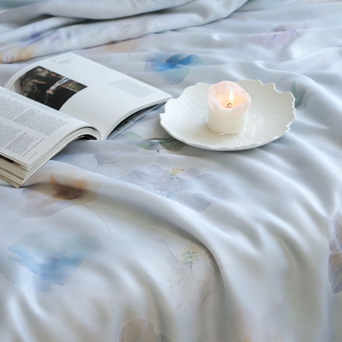 91家纺网 家纺一手货源 找家纺 禾时 2025新款60支奥地利进口兰精天丝数码印花夏被空调被夏凉被薄被子 夏芷-淡蓝