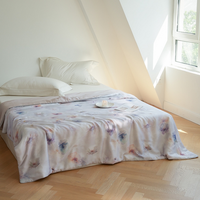 91家纺网 家纺一手货源 找家纺 禾时 2025新款60支奥地利进口兰精天丝数码印花夏被空调被夏凉被薄被子 夏芷-浅紫