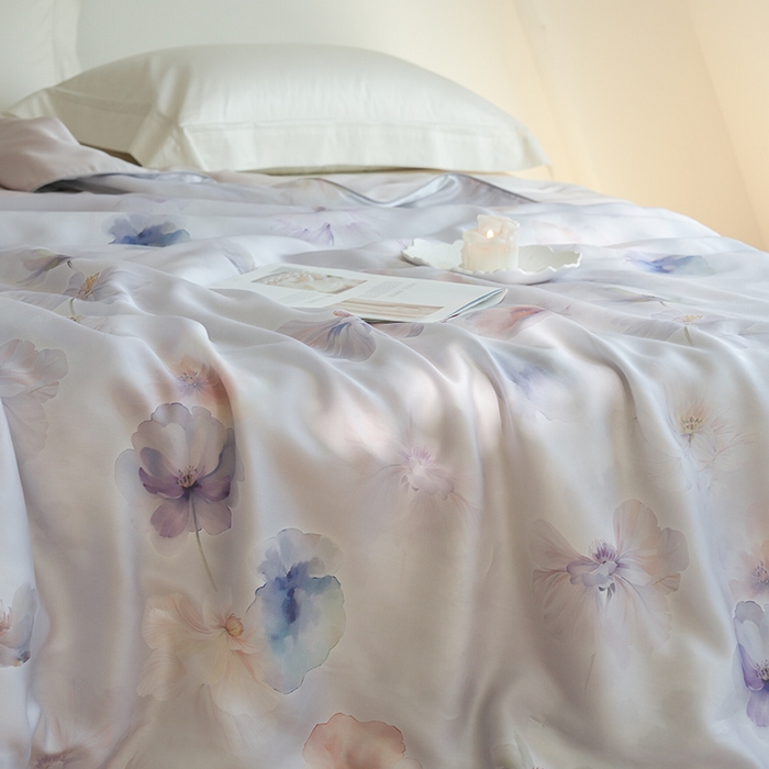 91家纺网 家纺一手货源 找家纺 禾时 2025新款60支奥地利进口兰精天丝数码印花夏被空调被夏凉被薄被子 夏芷-浅紫