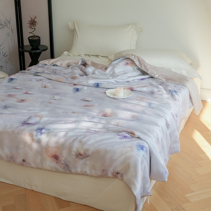 91家纺网 家纺一手货源 找家纺 禾时 2025新款60支奥地利进口兰精天丝数码印花夏被空调被夏凉被薄被子 夏芷-浅紫