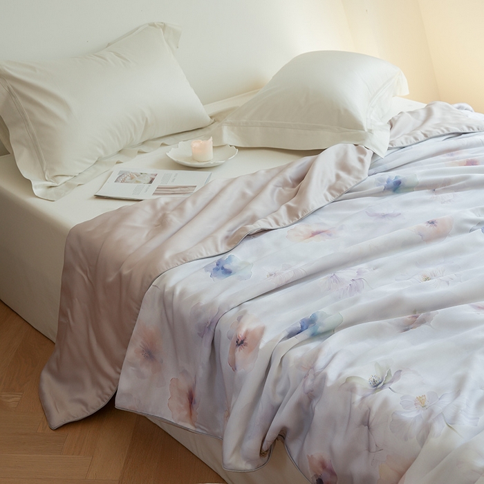 91家纺网 家纺一手货源 找家纺 禾时 2025新款60支奥地利进口兰精天丝数码印花夏被空调被夏凉被薄被子 夏芷-浅紫