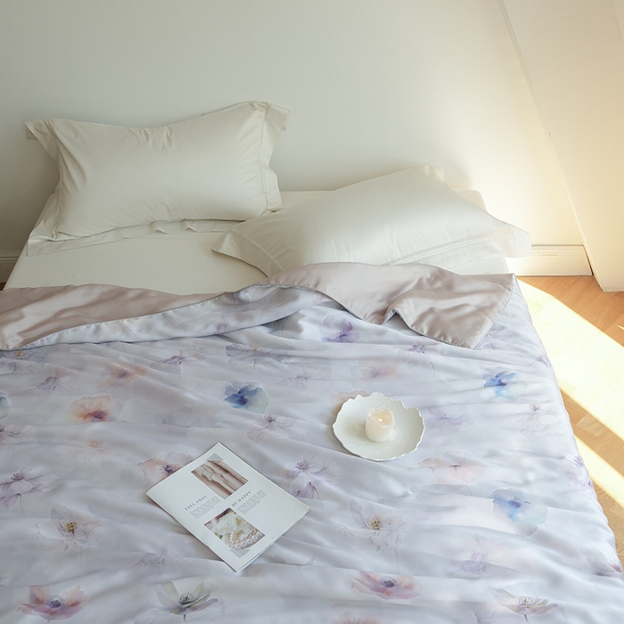 91家纺网 家纺一手货源 找家纺 禾时 2025新款60支奥地利进口兰精天丝数码印花夏被空调被夏凉被薄被子 夏芷-浅紫